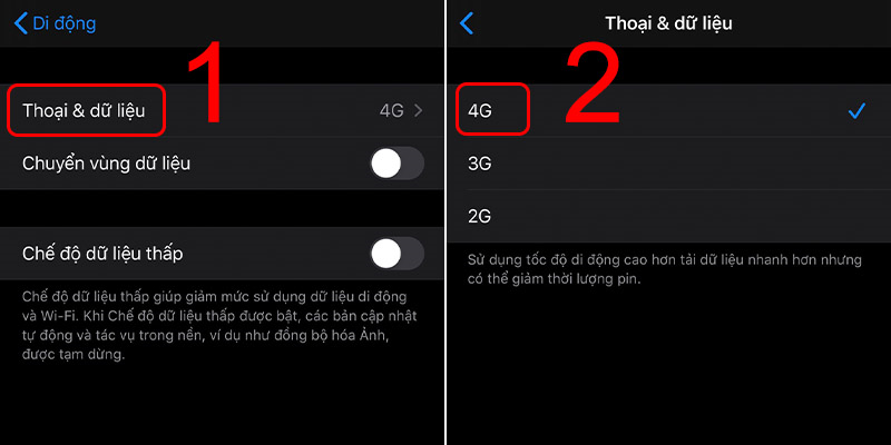 Chọn 2G, 3G, 4G hoặc LTE tùy theo bạn